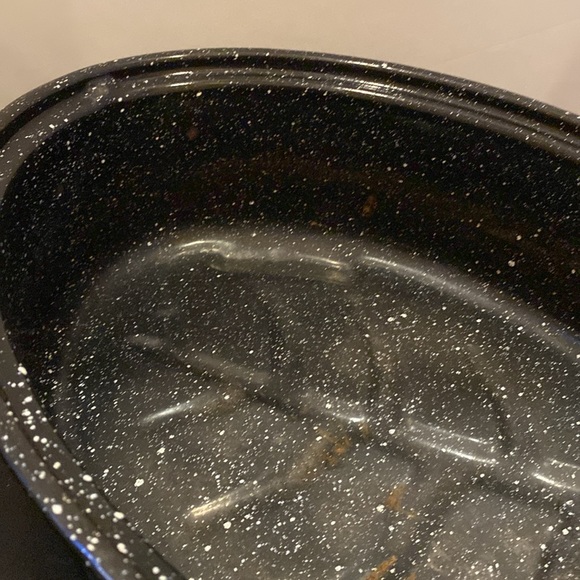 VTG enamelware black speckled oval lidded 16 inch roasting pan - Picture 11 of 12